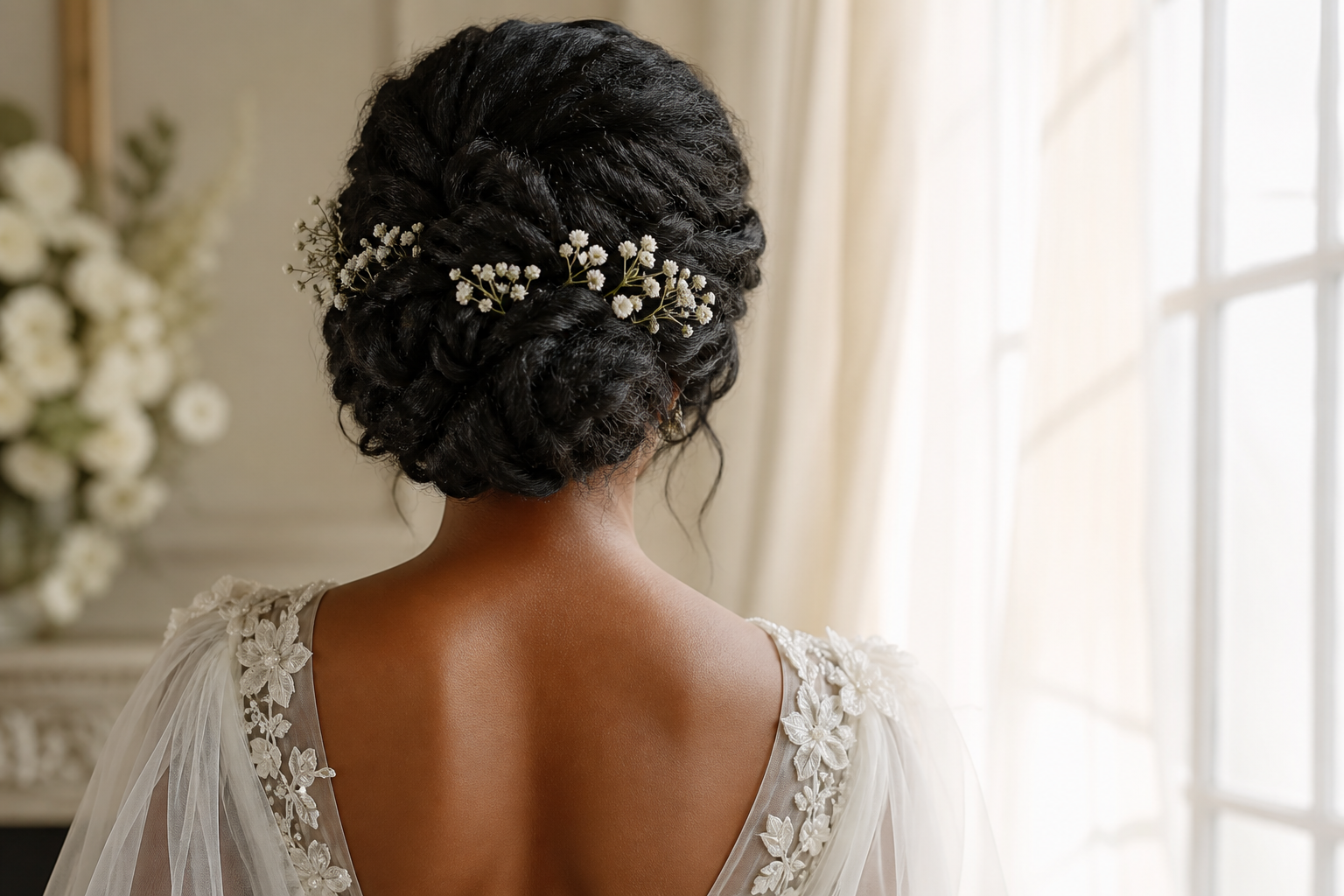 Elegant bridal updo on natural hair